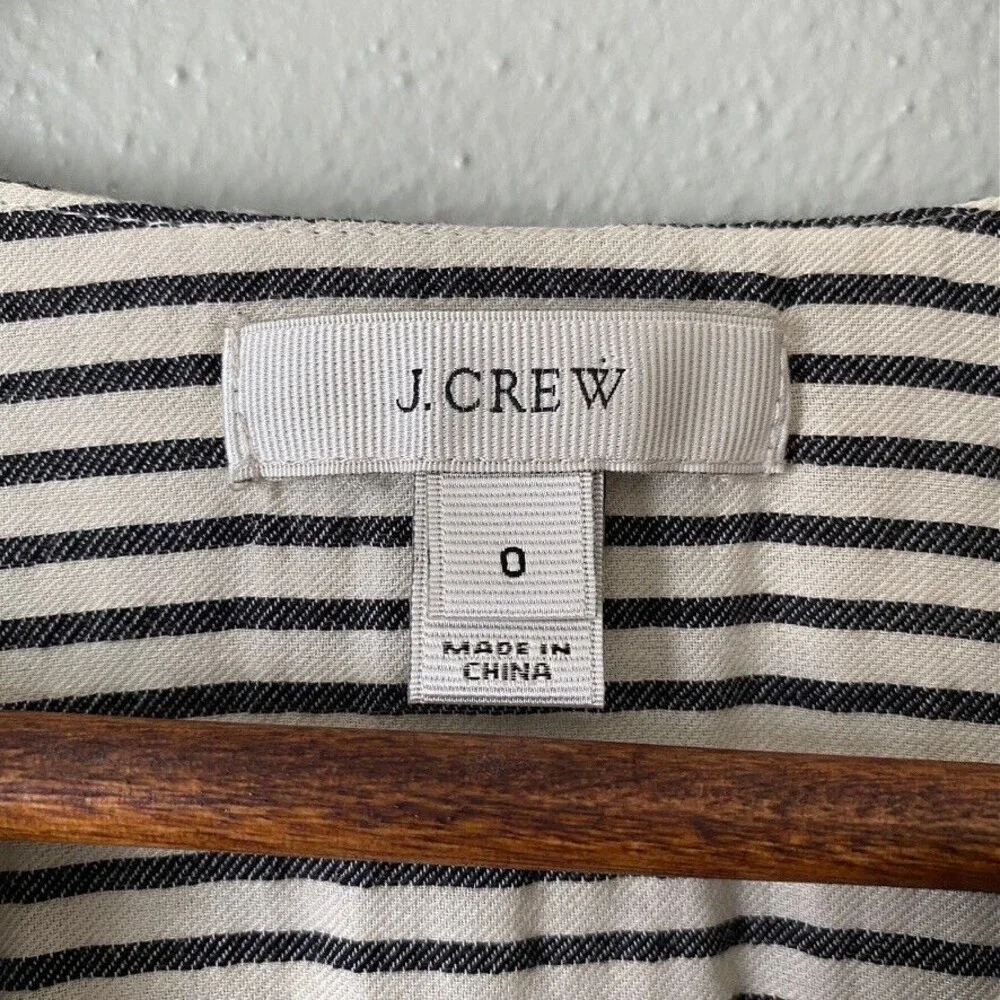 J.Crew Women's Embroidered Boho Black Ivory Striped Loose Fit Blouse - Size 0